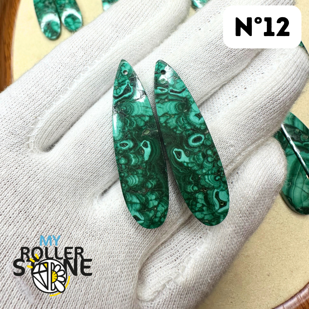 Paire de Cabochons percées Malachite - Breloques et pendentifs