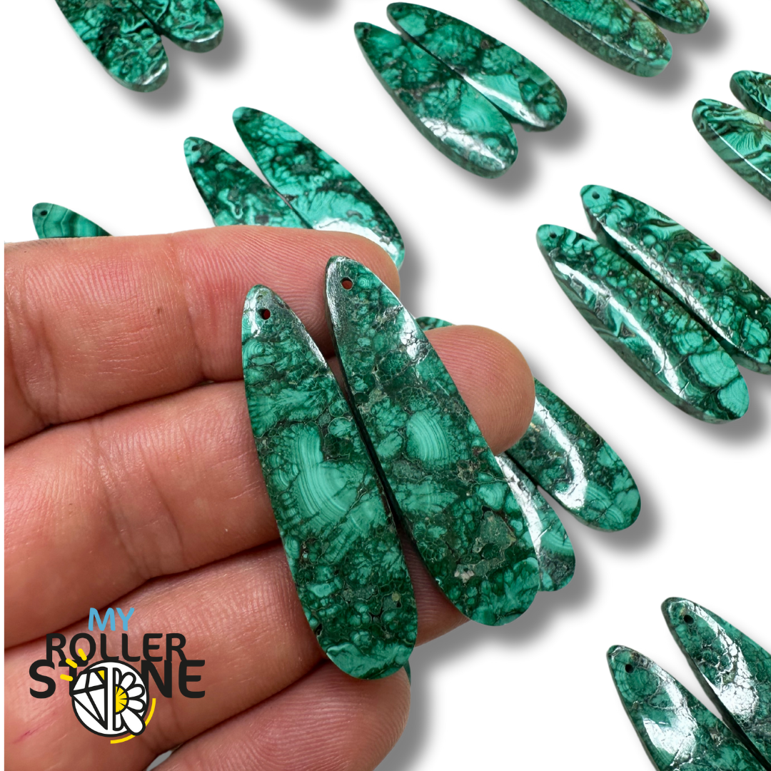 Paire de Cabochons percées Malachite - Breloques et pendentifs