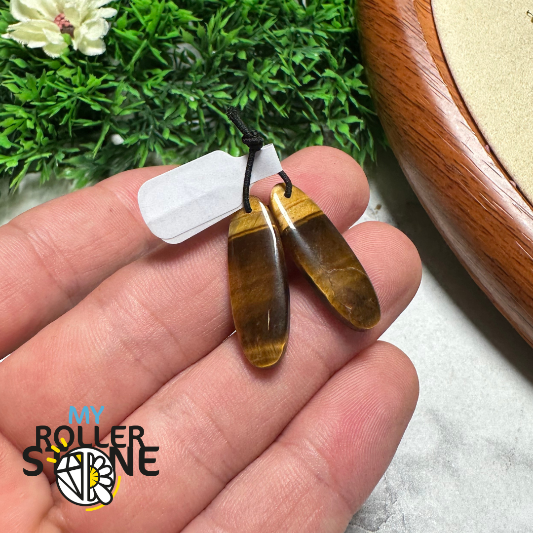 Paire de Cabochons percées Oval Oeil de tigre - 1 - Breloques et pendentifs