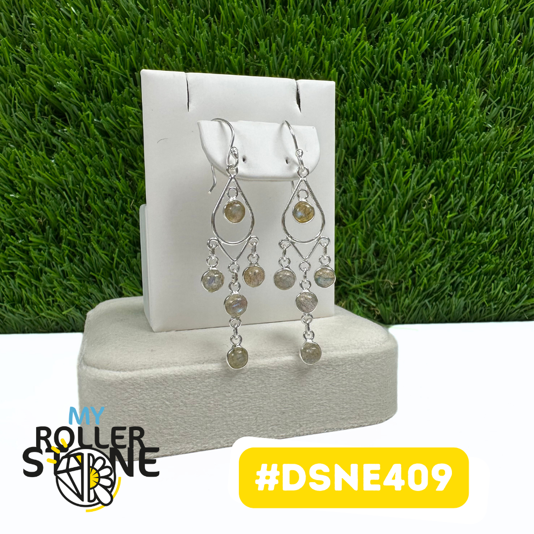 Boucles D'Oreilles Design Attrape Rêve Goutte Labradorite en Argent 925 #DSNE409