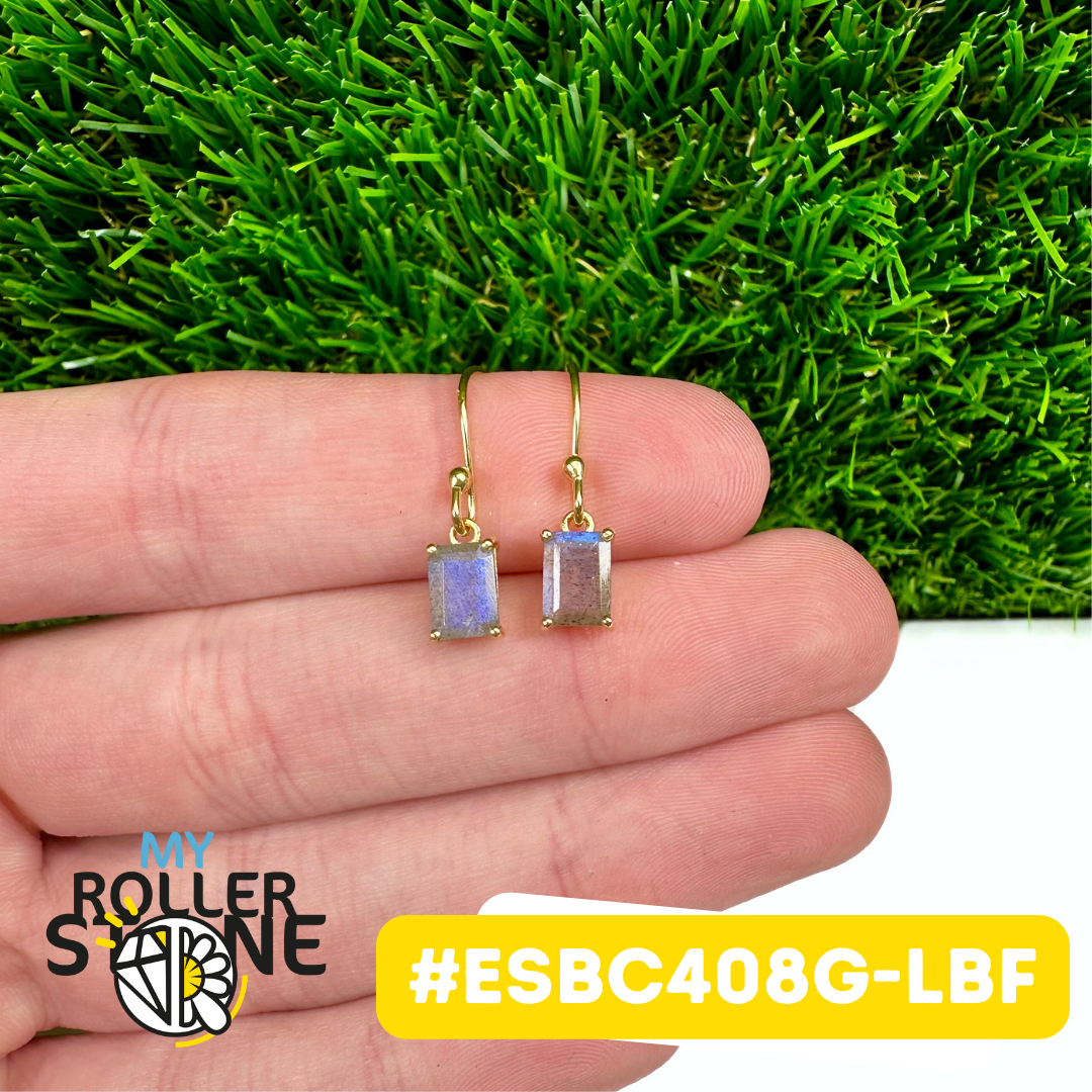 Boucles d'Oreilles Labradorite Facettée Argent 925 Plaqué Or 18K (ESBC408G-LBF)