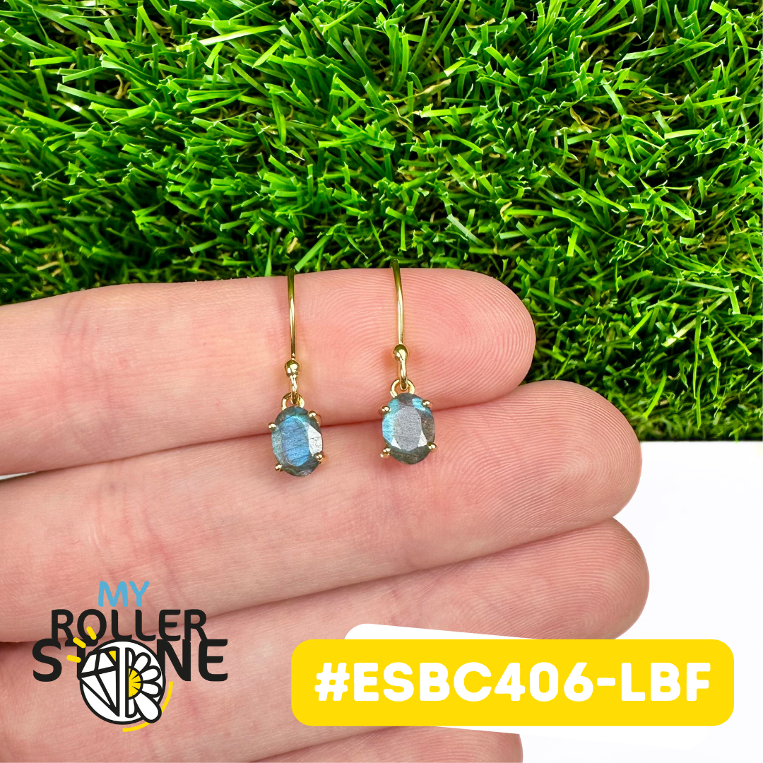 Boucles d'Oreilles Labradorite Facettée Argent 925 Plaqué Or 18K (ESBC406G-LBF)