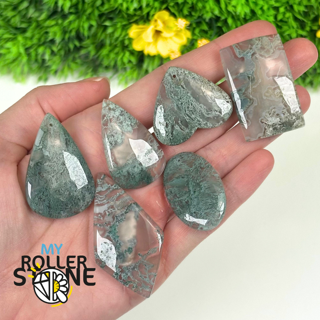 Pendentif Agate Mousse percé 5A