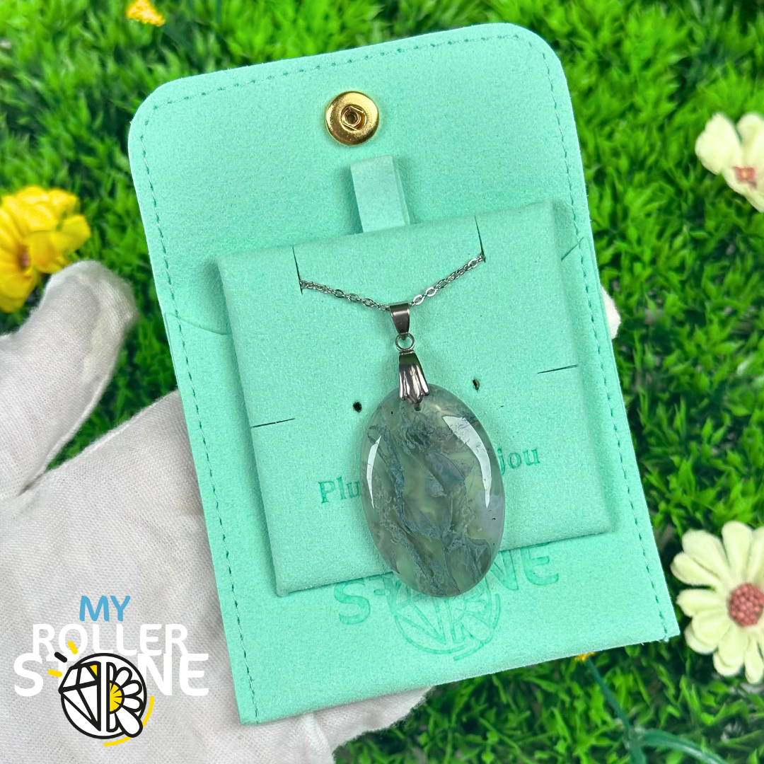 Pendentif Agate Mousse percé 5A