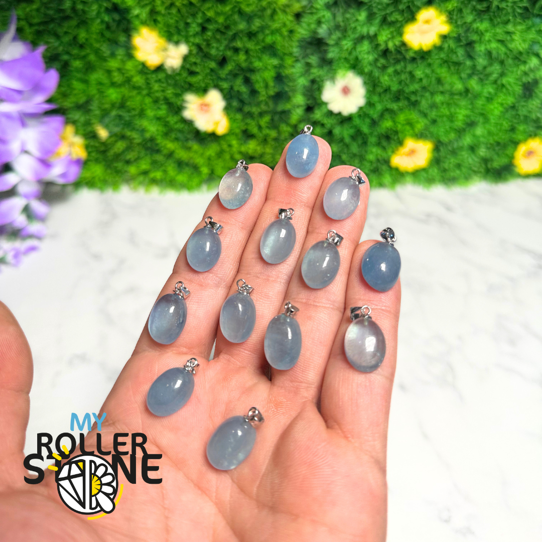 Pendentif Aigue-Marine 7A Argent 925 - Perles