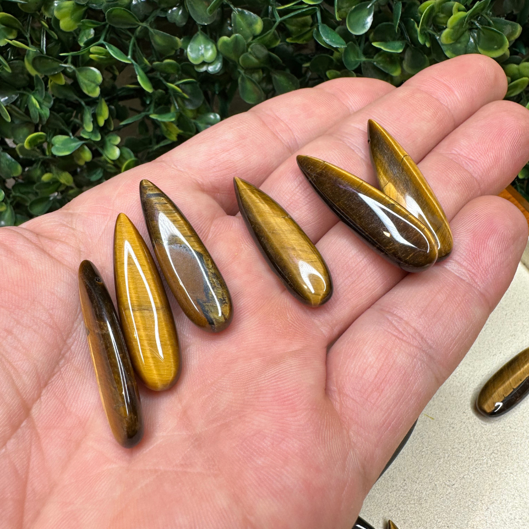 Pendentif allongé Quartz rose ou Oeil de tigre (Perçage latéral) - Perles