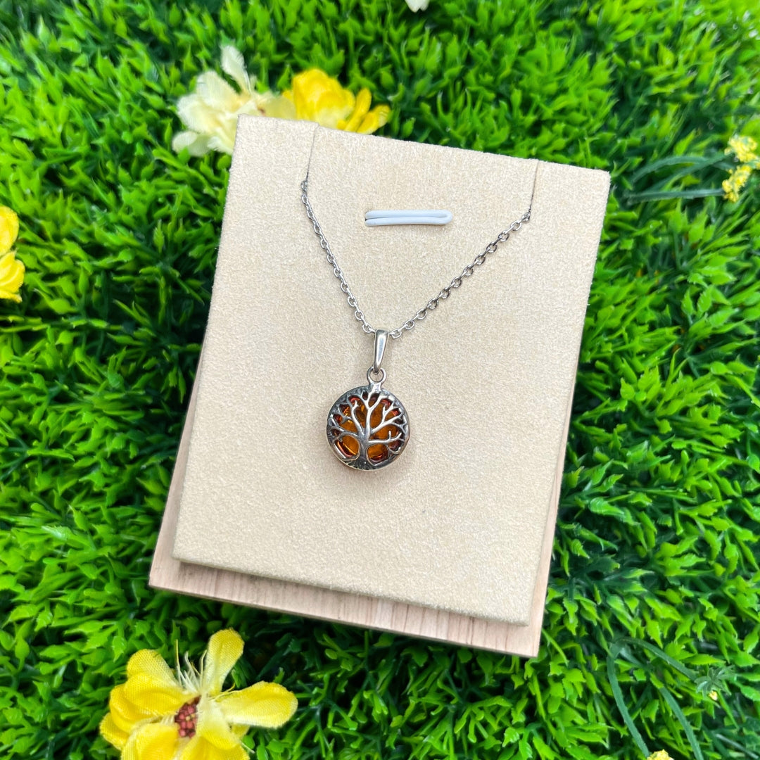 Pendentif Ambre Arbre de vie Cognac