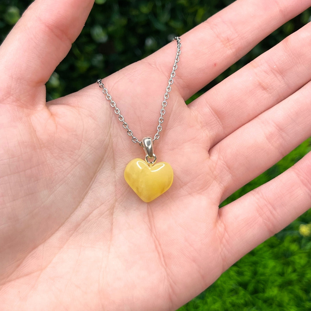 Pendentif Ambre Citron Coeur 