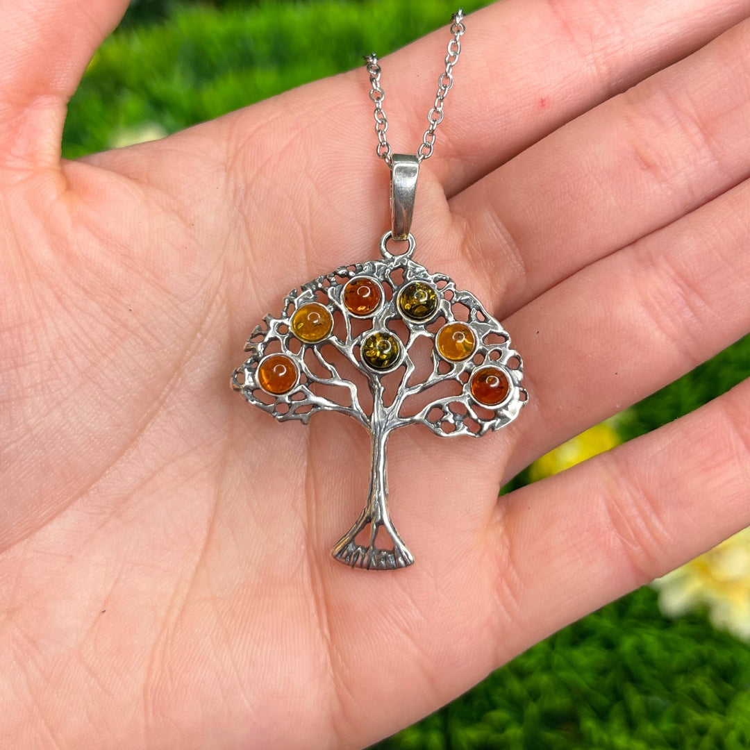 Pendentif Arbre de Vie Argent en Ambre