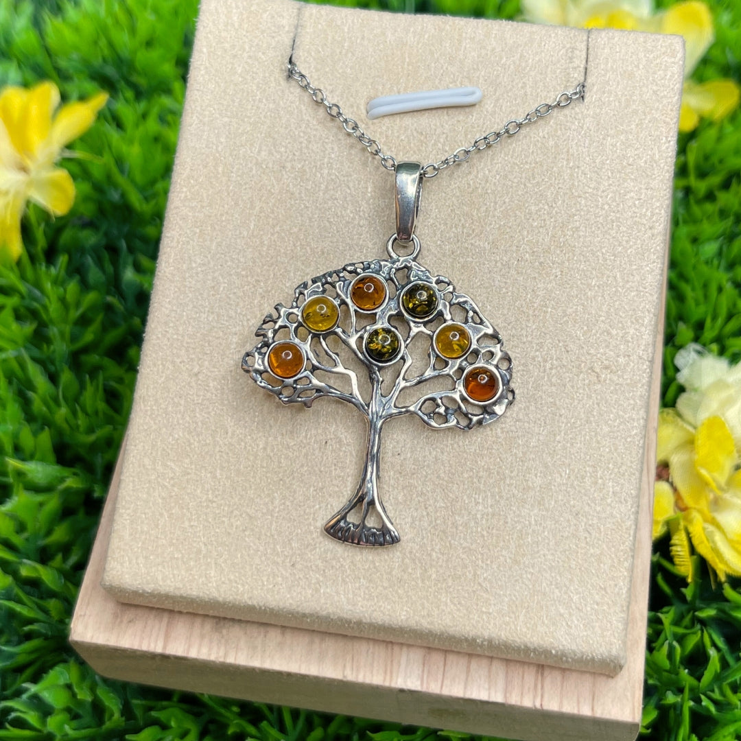 Pendentif Arbre de Vie Argent en Ambre