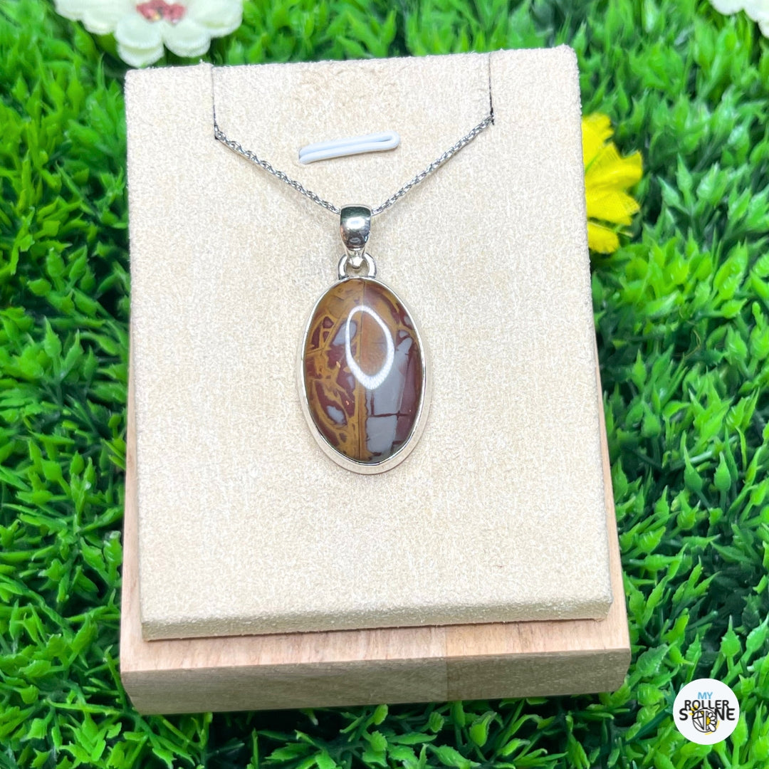 Pendentif Artisanal Argent Sterling - Ammonite, Jaspe Grain De Café Et Grenat - Naturel