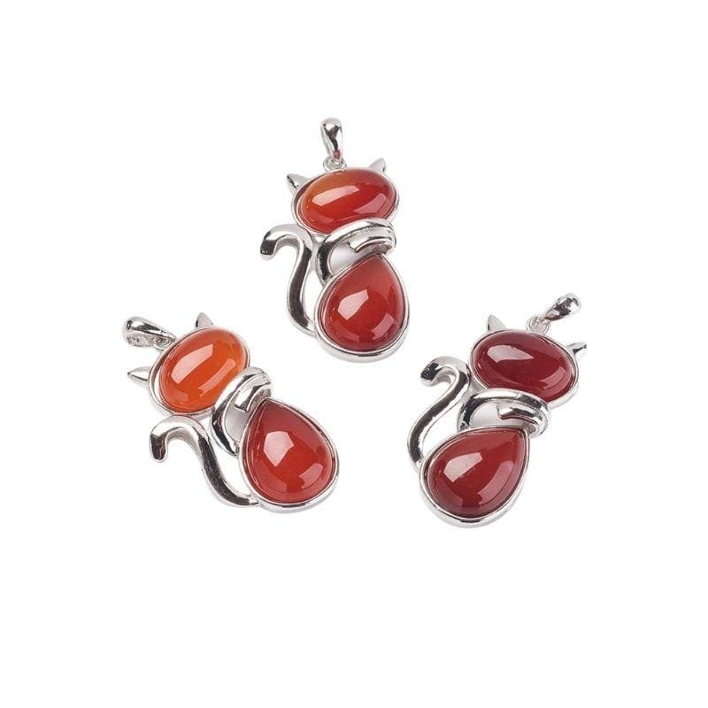 Pendentif chat pierre - Cornaline - Breloques et pendentifs