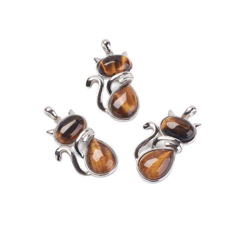Pendentif chat pierre - Oeil de tigre - Breloques et pendentifs