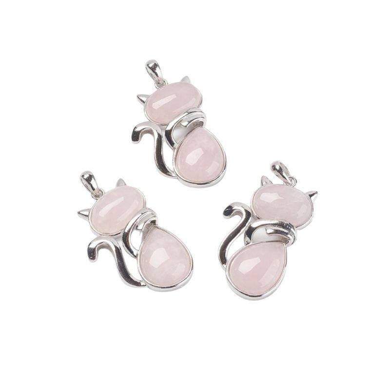Pendentif chat pierre - Quartz rose - Breloques et pendentifs