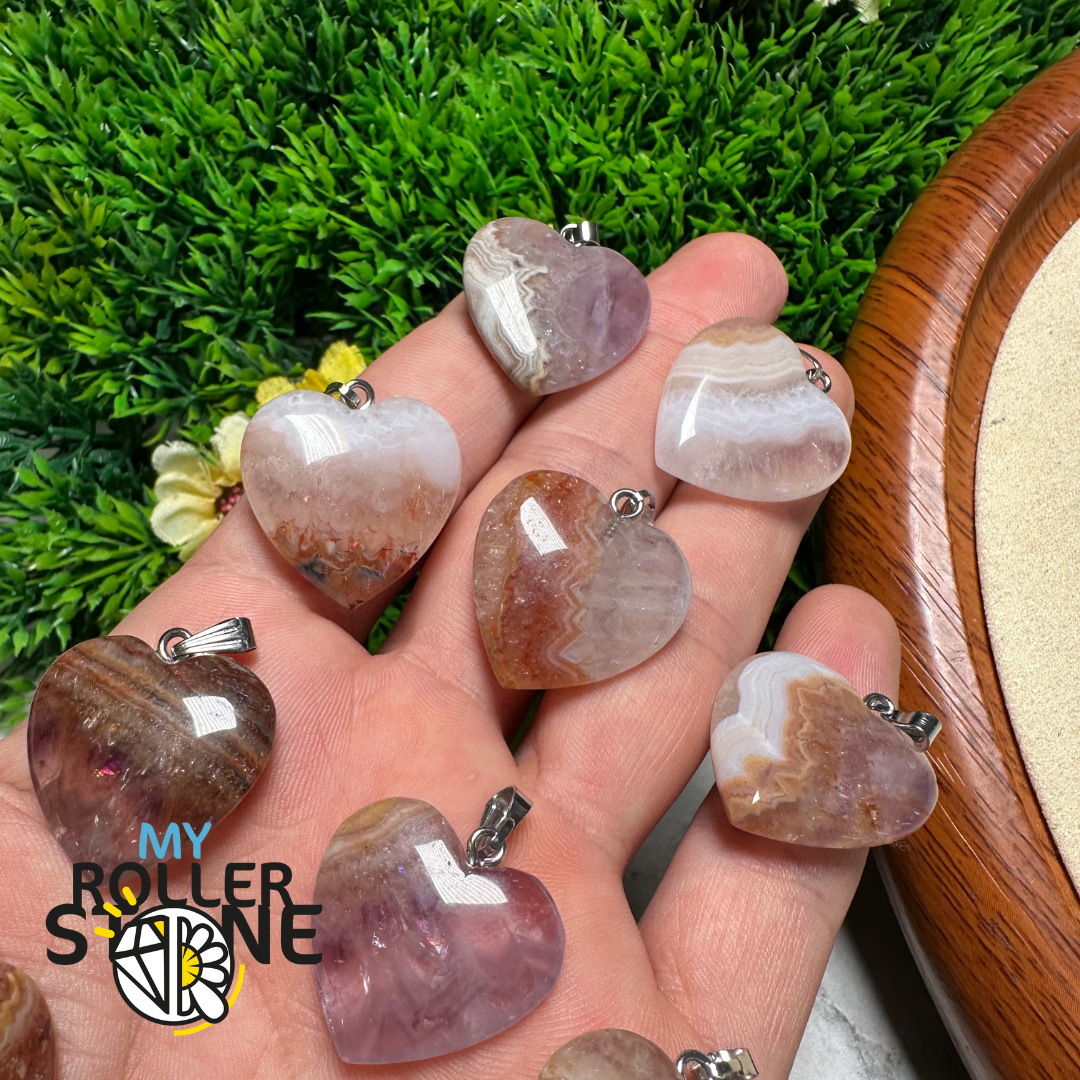 Pendentif Coeur Améthyste Agatisée - Perles