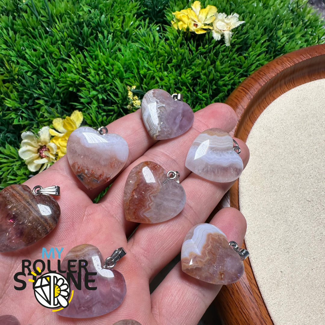 Pendentif Coeur Améthyste Agatisée - Perles