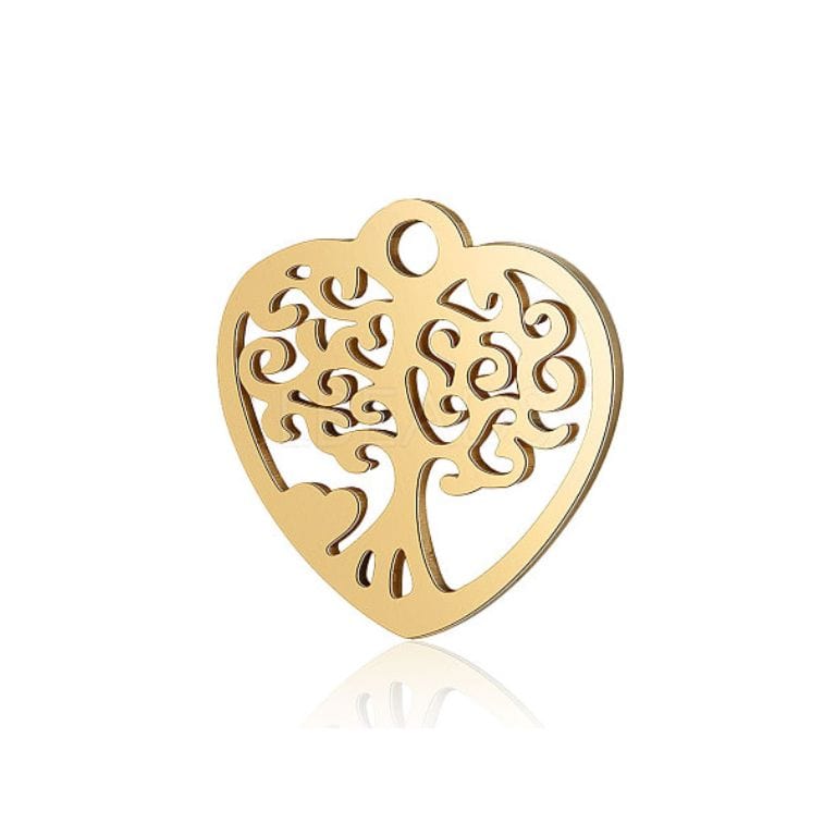 Pendentif Coeur Arbre de Vie Acier Inoxydable - Doré - Breloques et pendentifs
