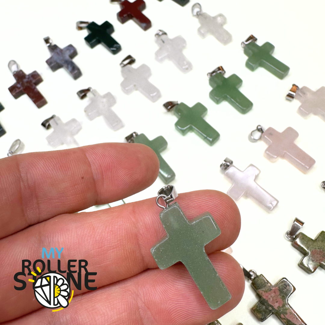 Pendentif Croix plat - Aventurine - Breloques et pendentifs