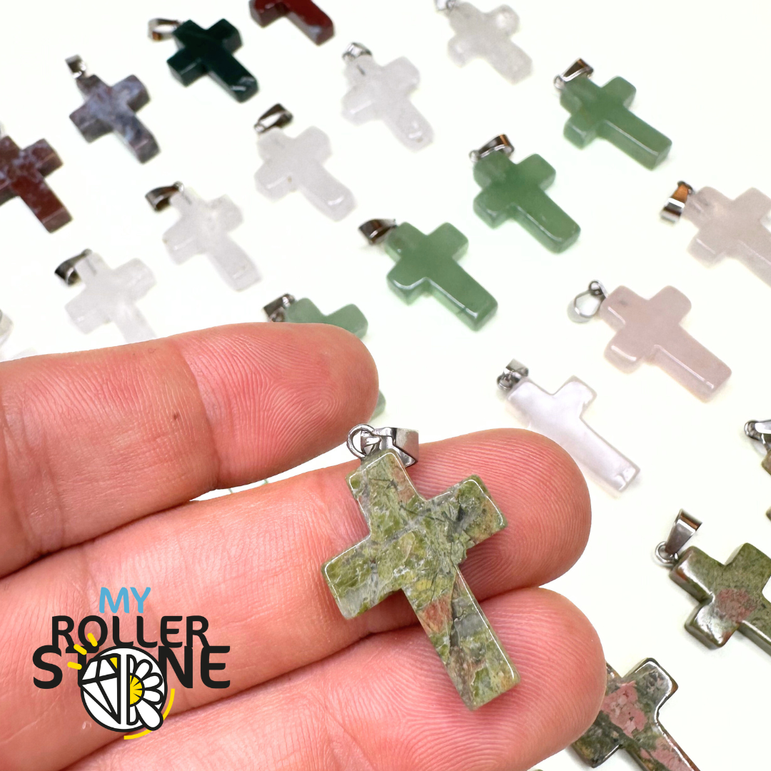 Pendentif Croix plat - Unakite - Breloques et pendentifs