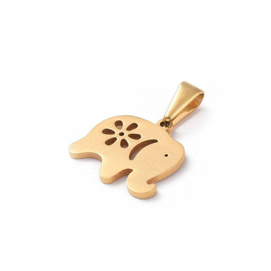 Pendentif Doré Eléphant avec Fleur