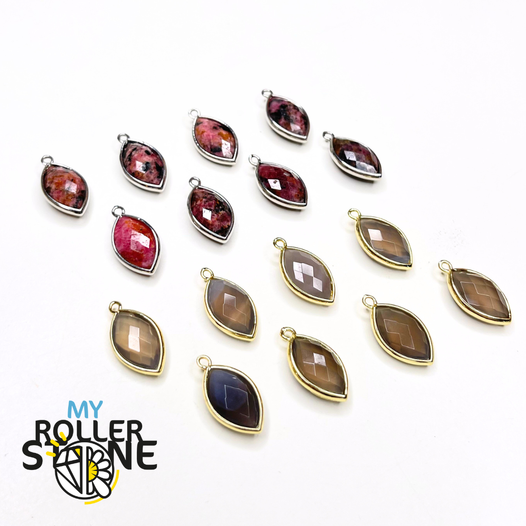 Pendentif Facetté Serti Rhodonite Agate Grise Amazonite - Breloques et pendentifs