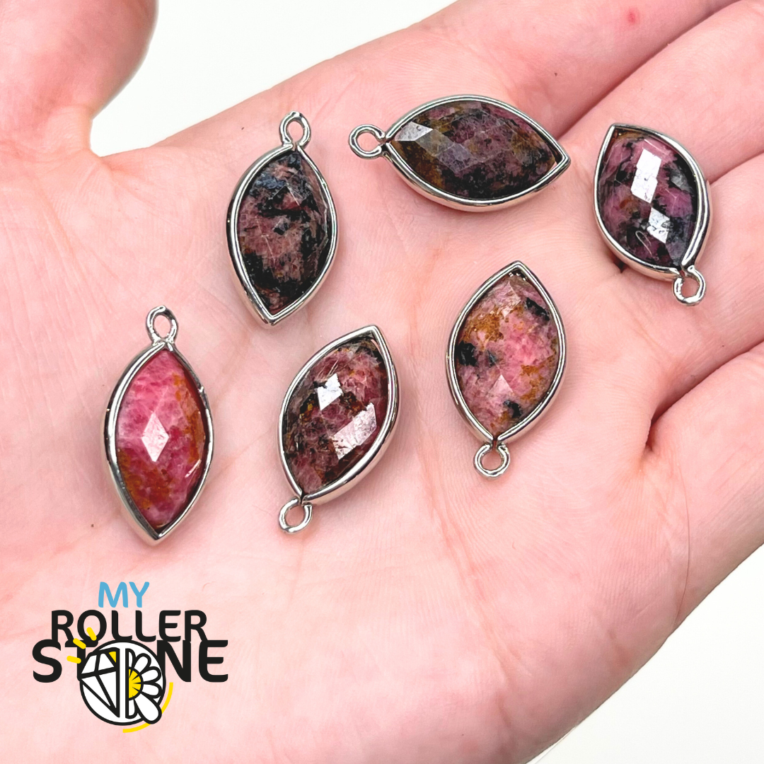 Pendentif Facetté Serti Rhodonite Agate Grise Amazonite - Breloques et pendentifs