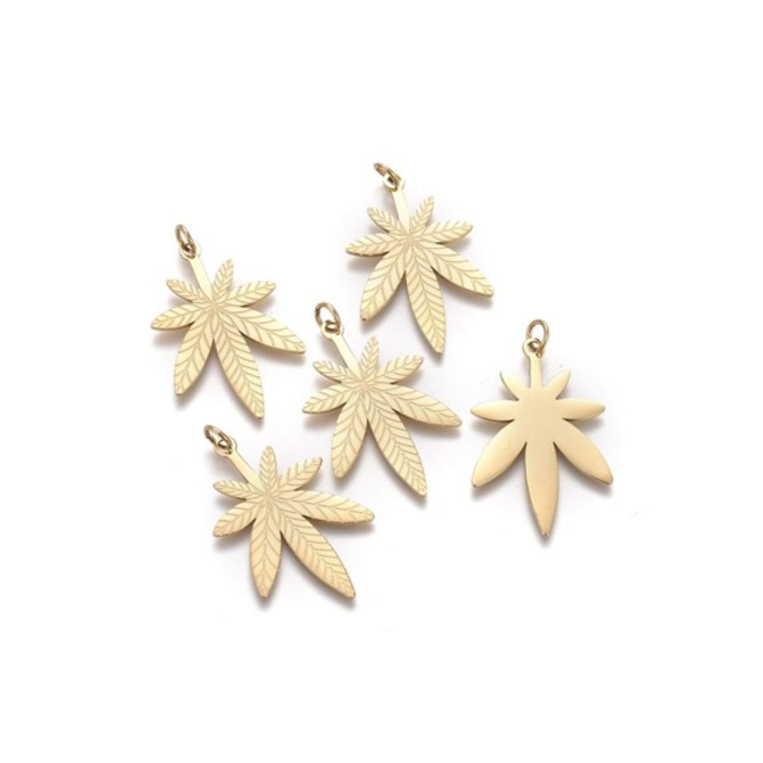 Pendentif Feuille Acier Inoxydable Doré