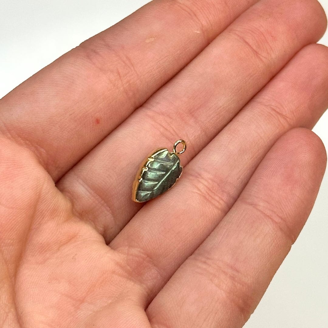 Pendentif Labradorite Feuille Doré
