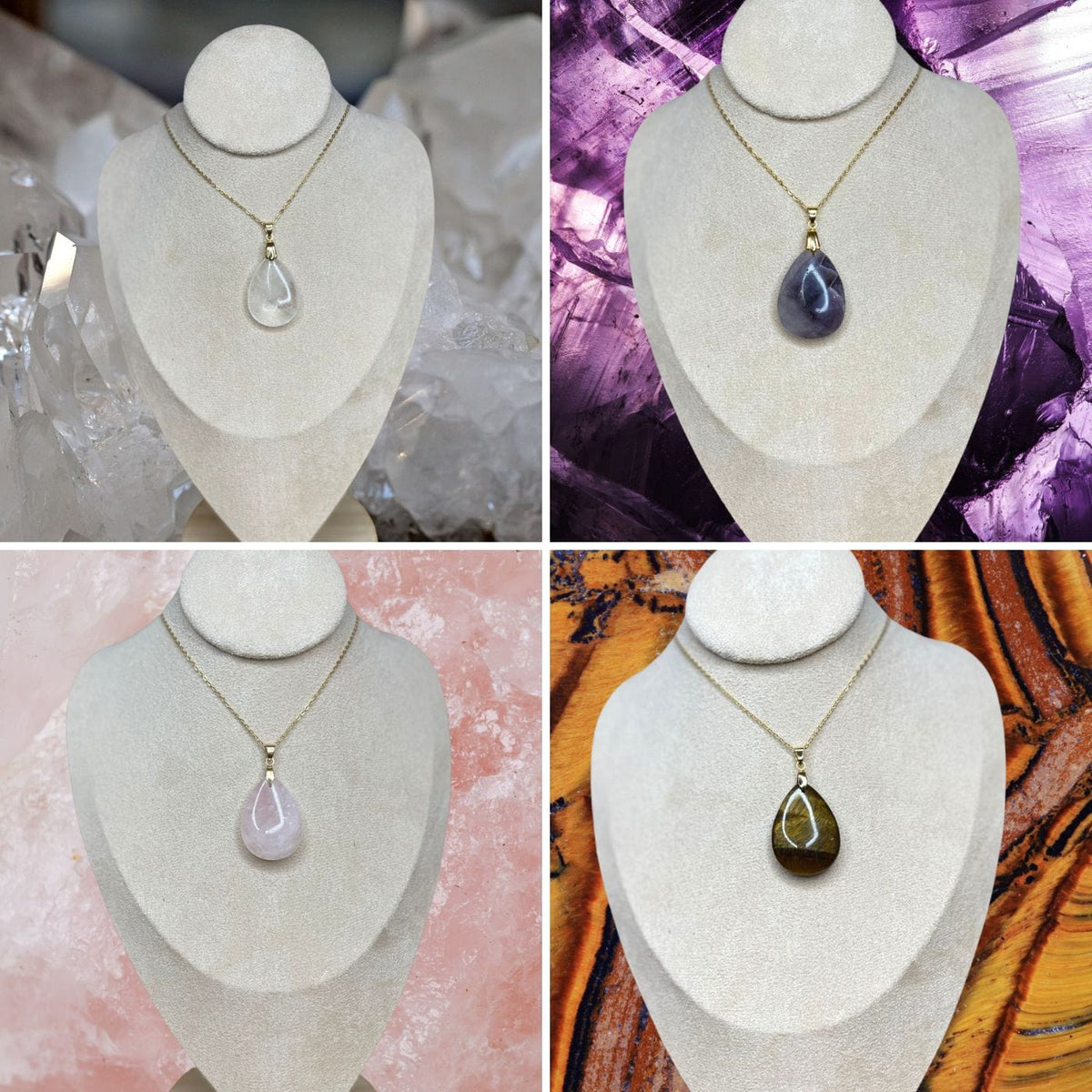 Pendentif goutte pierre (4 modèles) - Breloques et pendentifs
