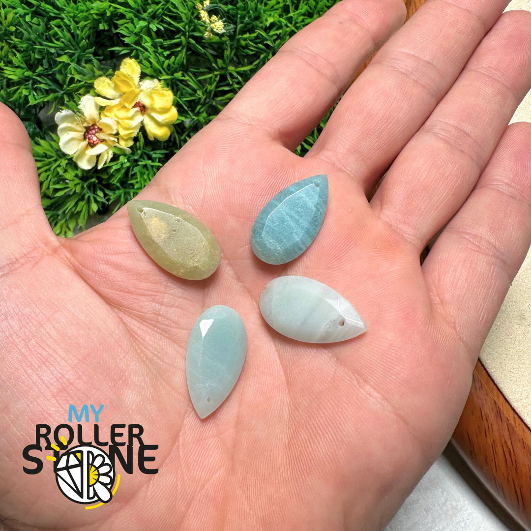 Pendentif goutte plate facettée Amazonite - Perles