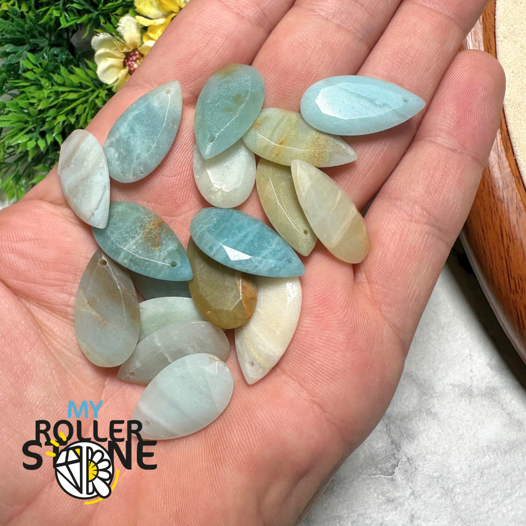 Pendentif goutte plate facettée Amazonite - Perles