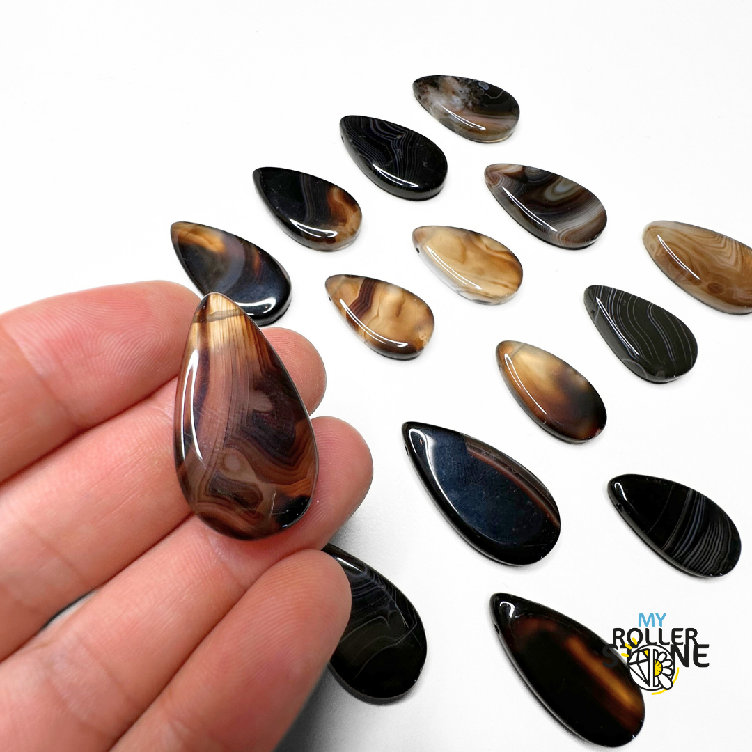 Pendentif Larme en Agate noire - Perles