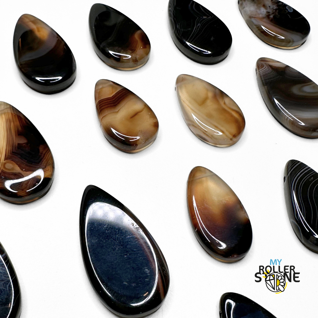 Pendentif Larme en Agate noire - Perles