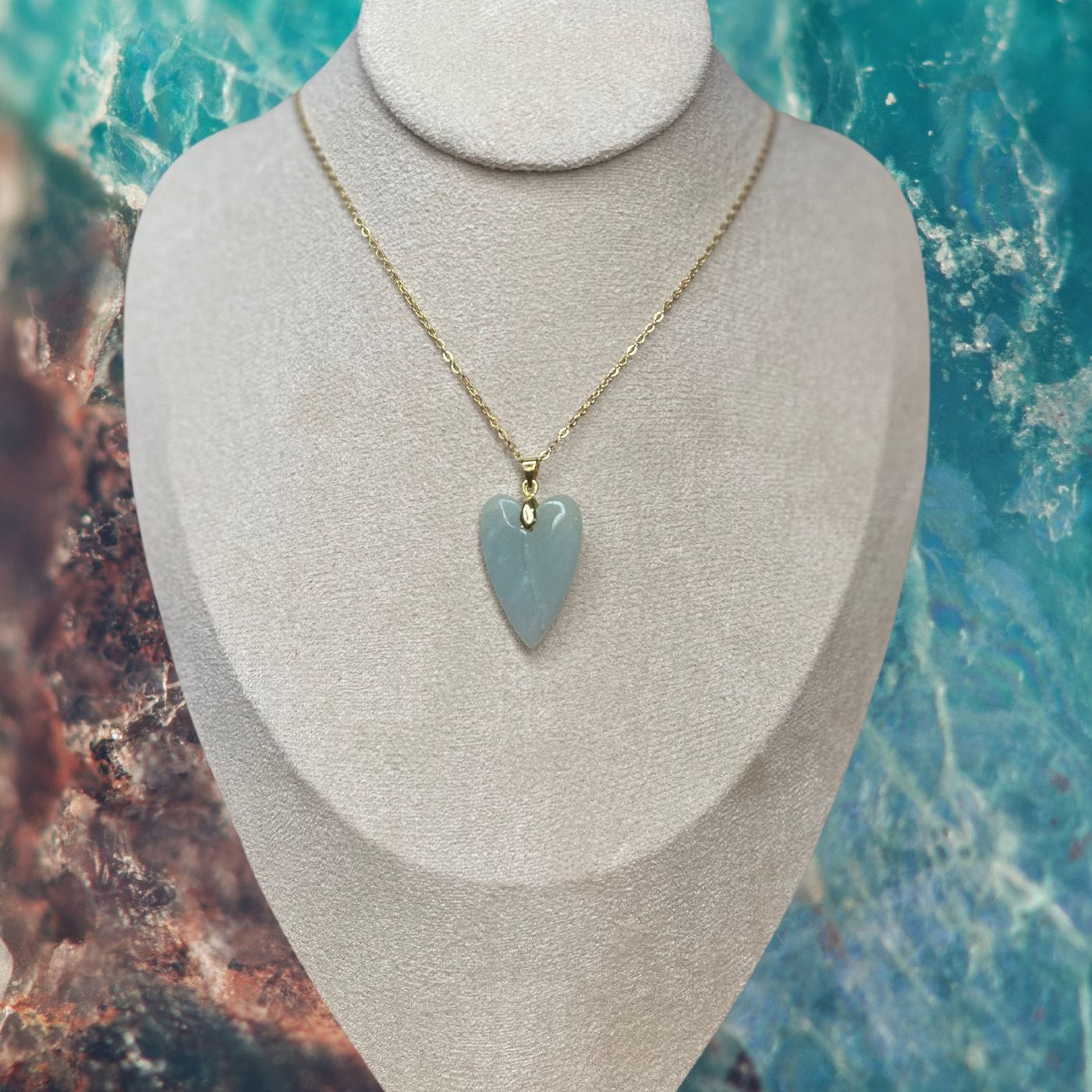 Pendentif long Coeur Amazonite - Perles