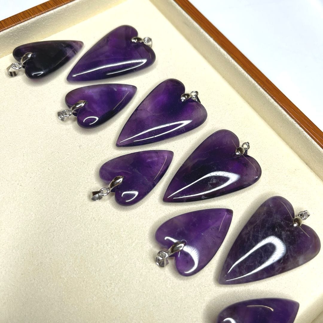 Pendentif long Coeur Améthyste - Perles