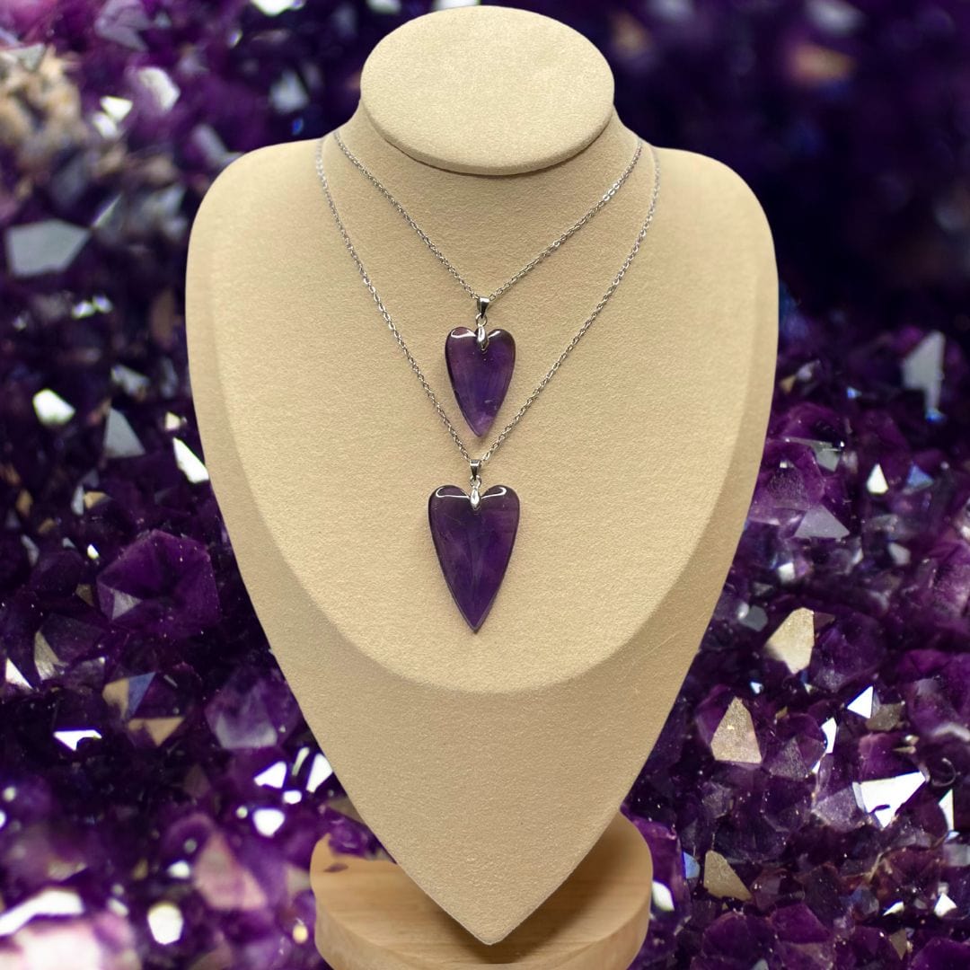 Pendentif long Coeur Améthyste - Perles