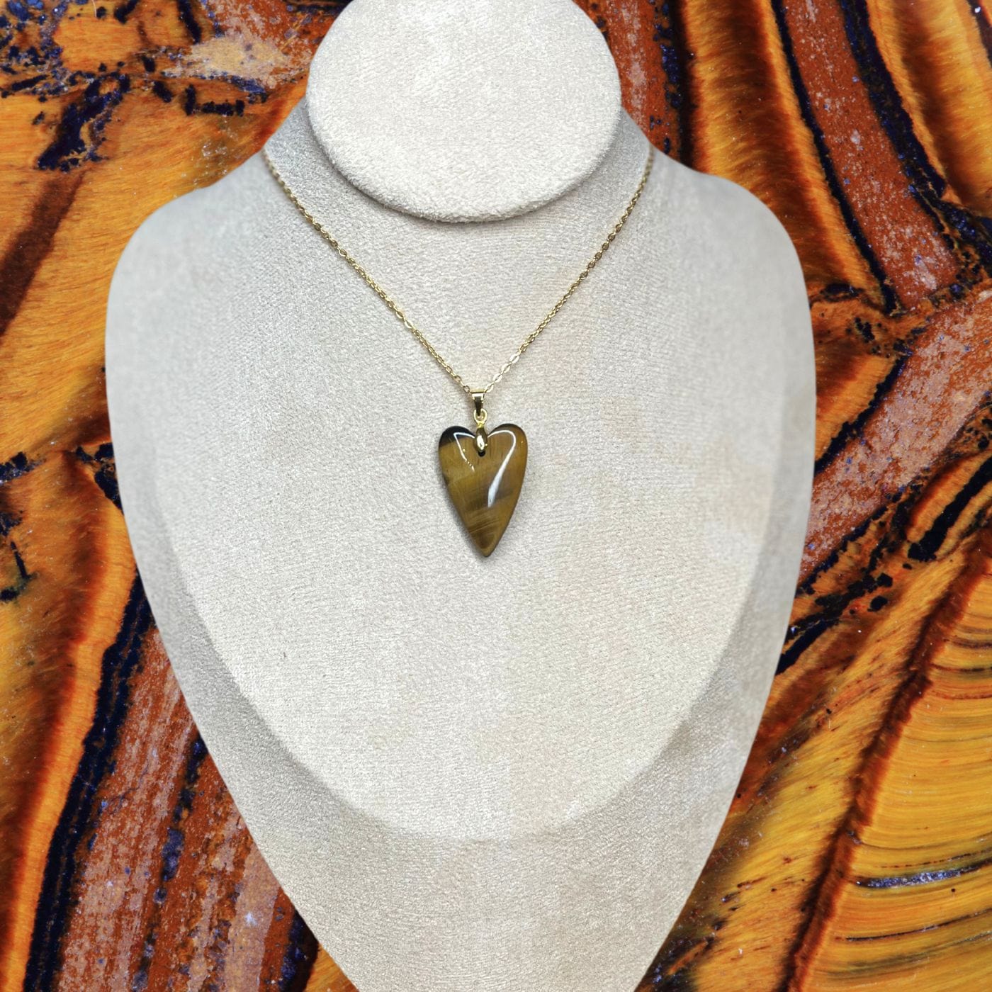 Pendentif long Coeur Oeil de tigre