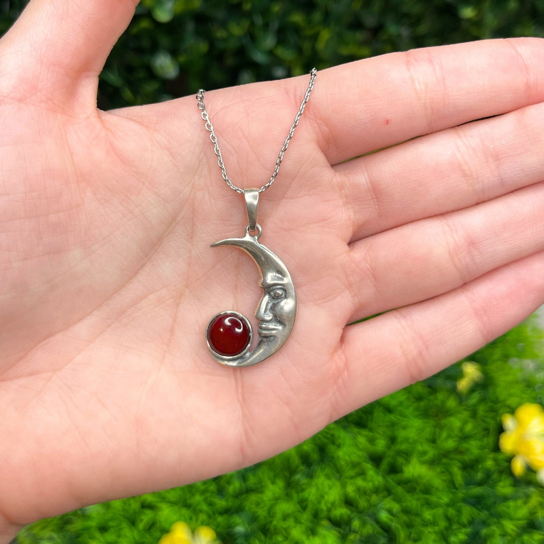 Pendentif Lune Ambre Cognac