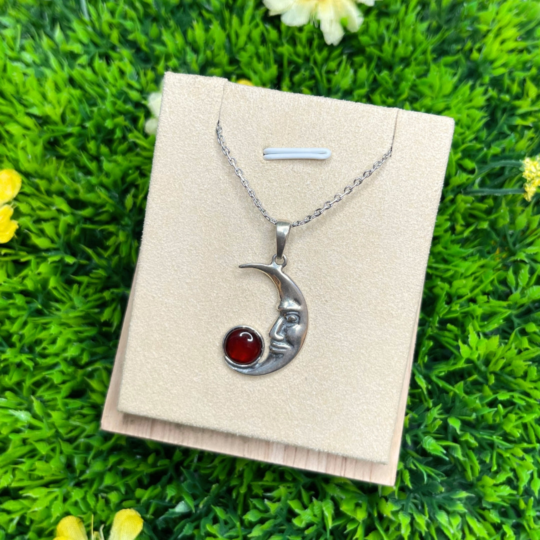 Pendentif Lune Ambre Cognac