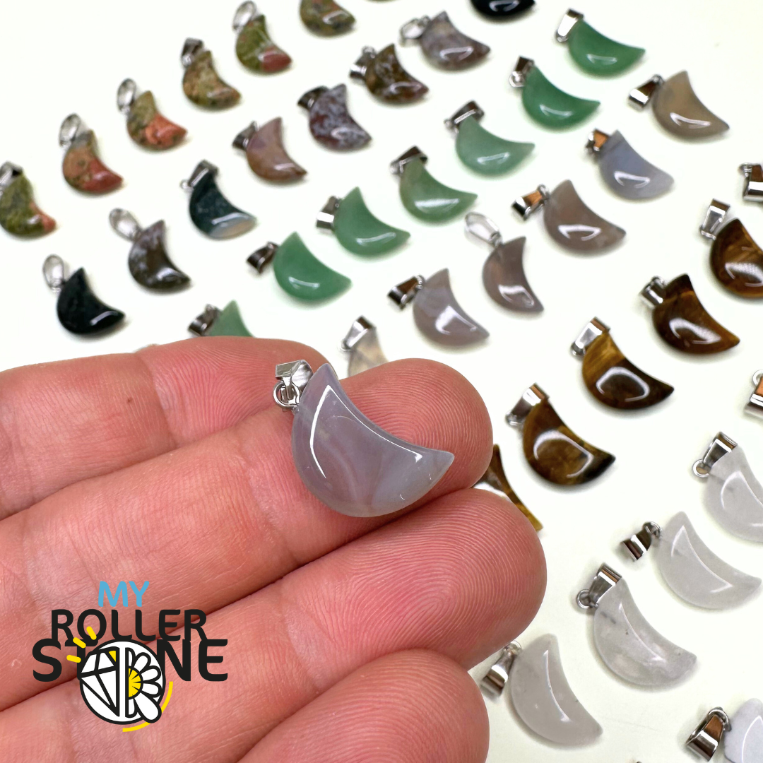 Pendentif Lune plat - Agate Grise / À l’unité - Breloques et pendentifs