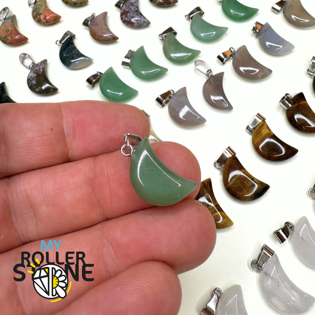 Pendentif Lune plat - Aventurine / À l’unité - Breloques et pendentifs