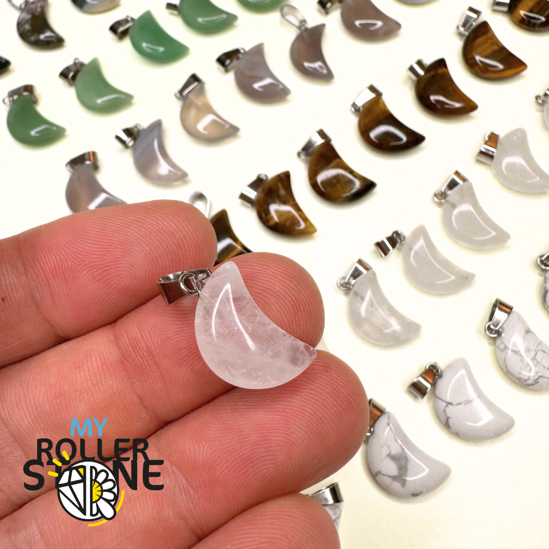 Pendentif Lune plat - Cristal de Roche / À l’unité - Breloques et pendentifs