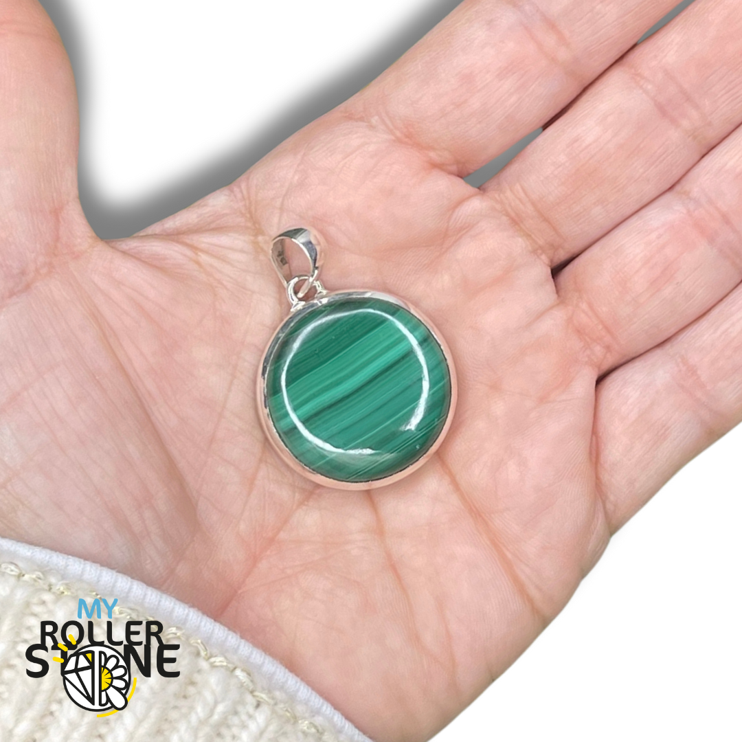 Pendentif Ancien N149 Dent Et Malachite - Bijou Vintage, Sans Marque