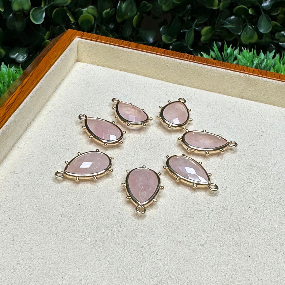 Pendentif Marquise facetté - Quartz rose - Perles