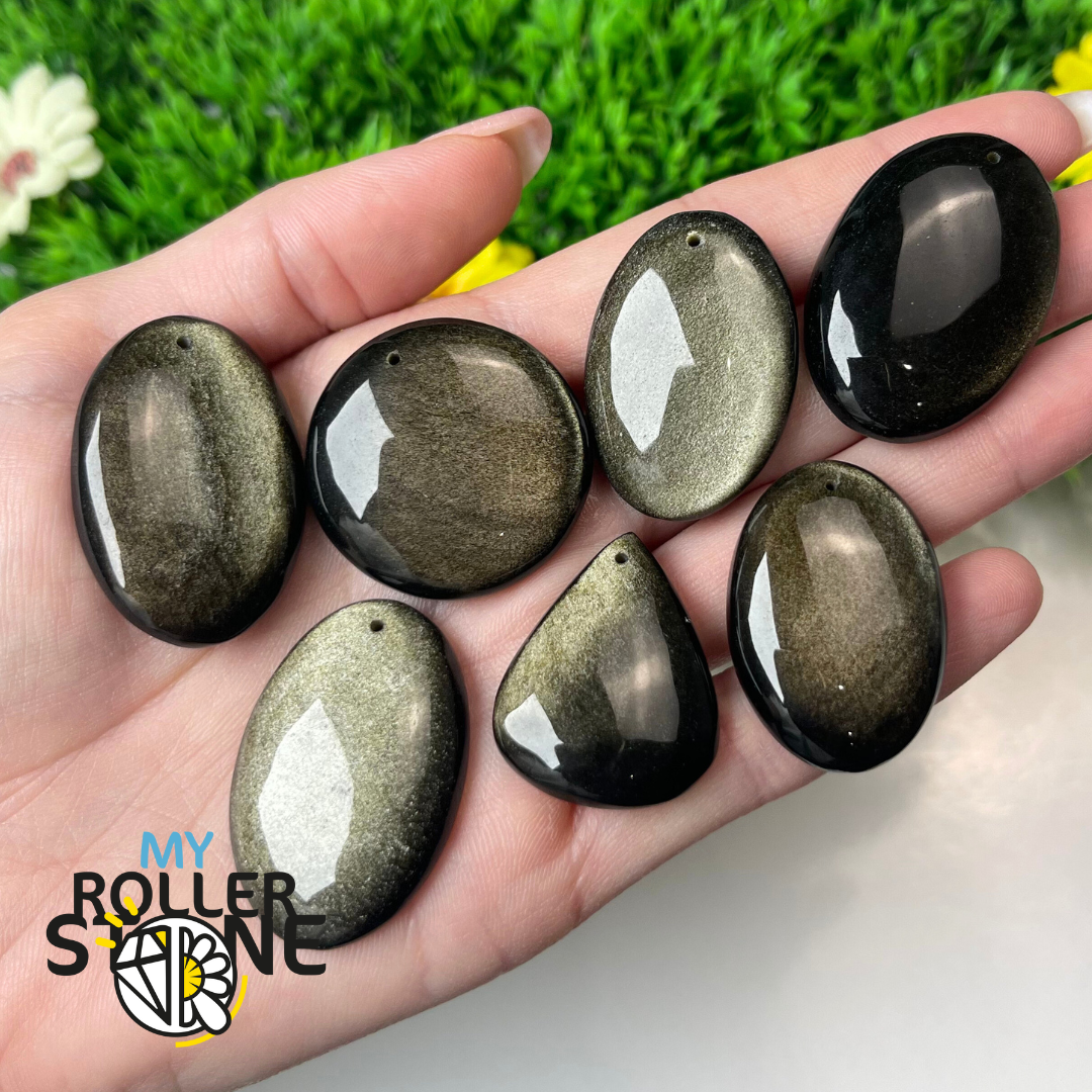 Pendentif Obsidienne dorée 5A percé