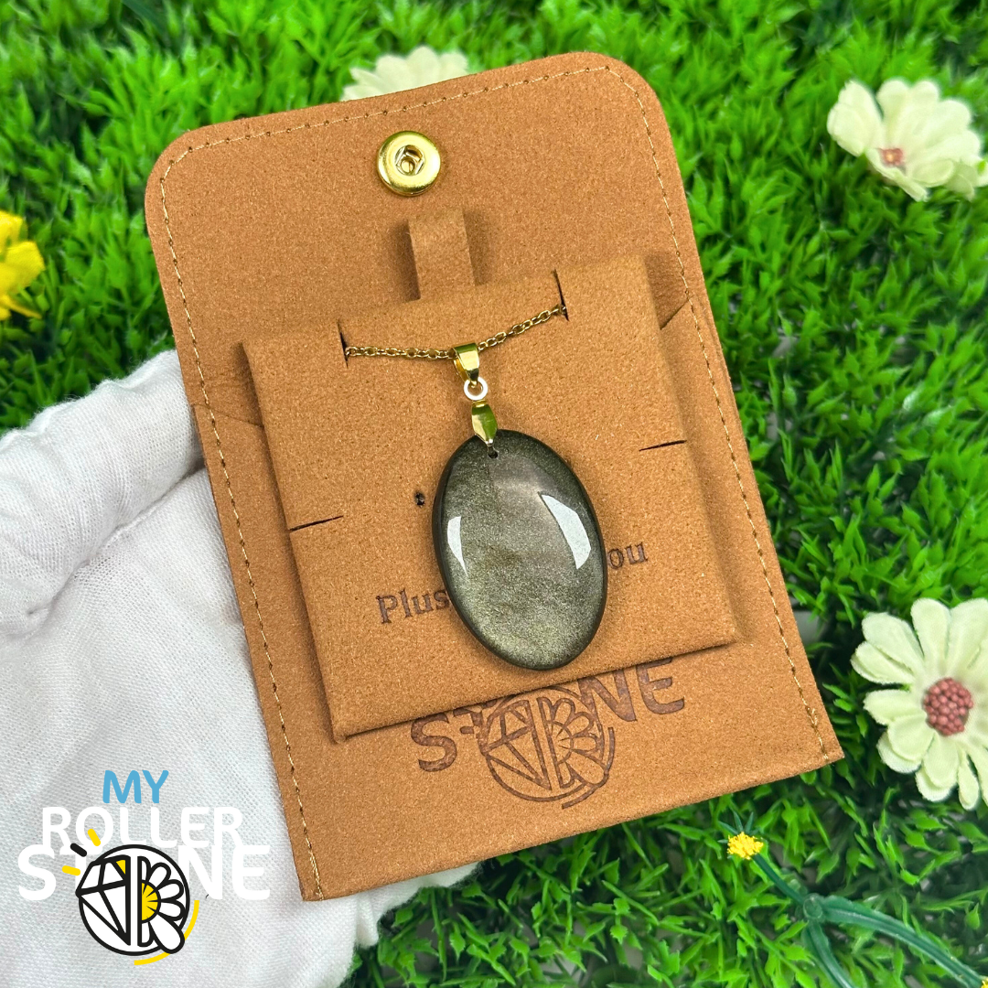 Pendentif Obsidienne dorée 5A percé