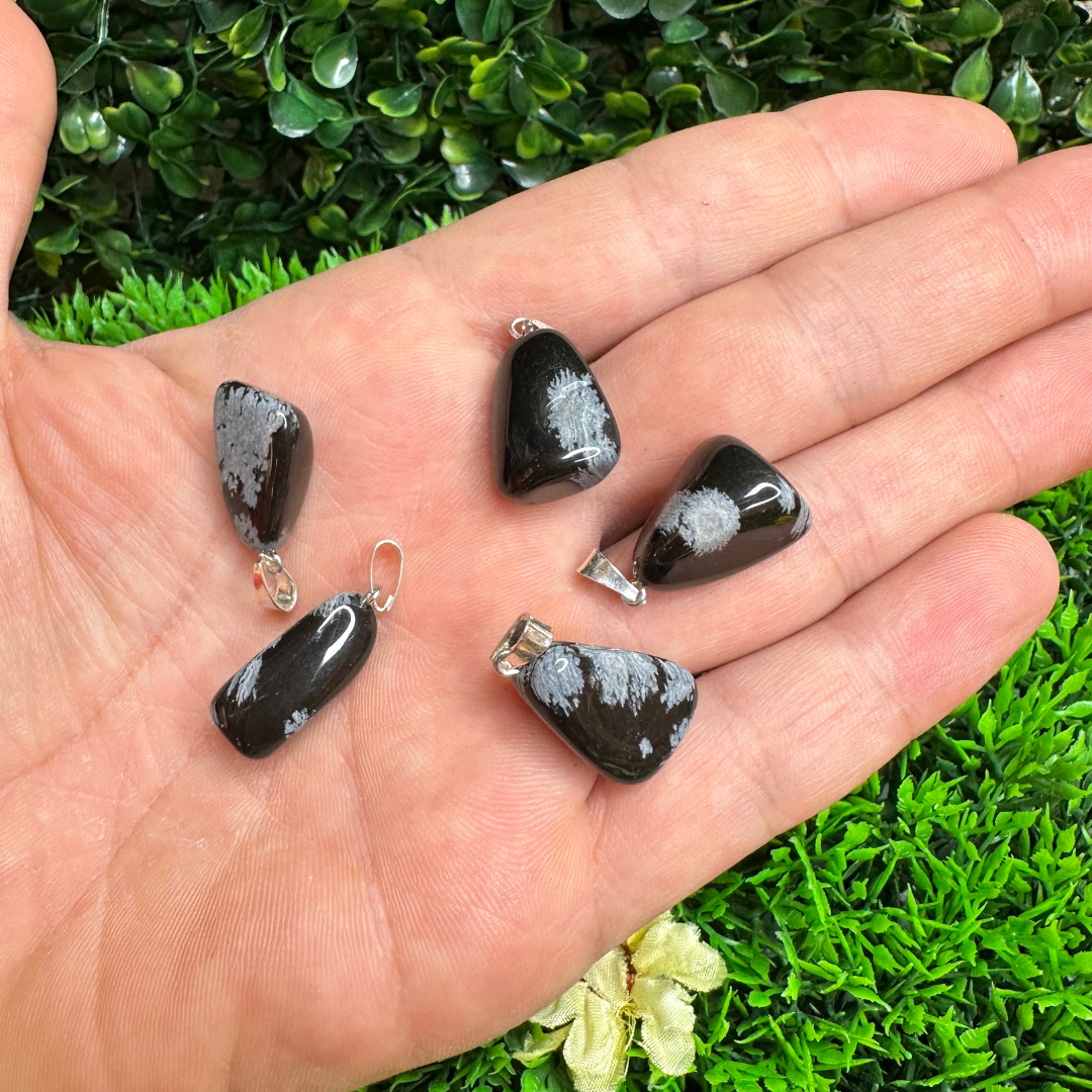 Pendentif Obsidienne Flocon de Neige du Nevada - Breloques et pendentifs