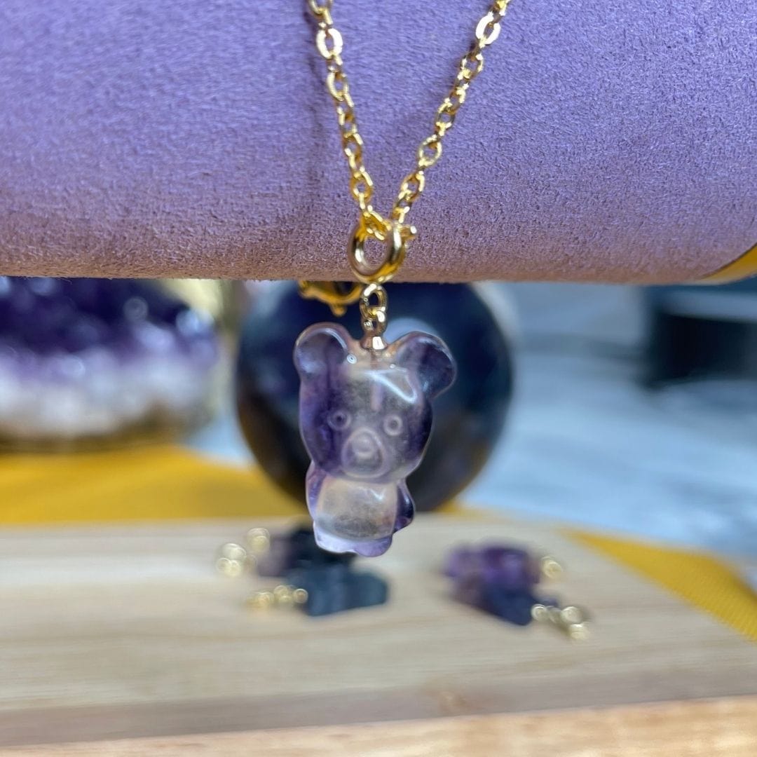 Pendentif ourson fluorite Arc-en-ciel - Breloques et pendentifs