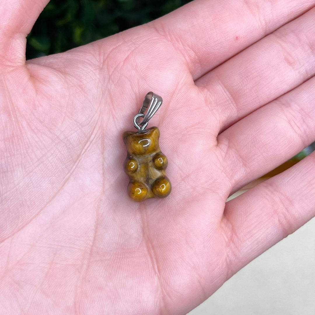 Pendentif Ourson Pierre Oeil de Tigre