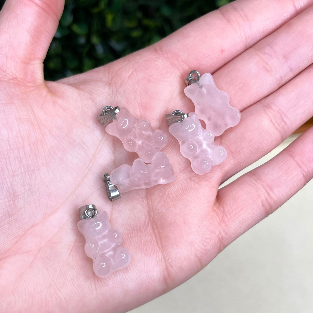 Pendentif Ourson Pierre Quartz Rose